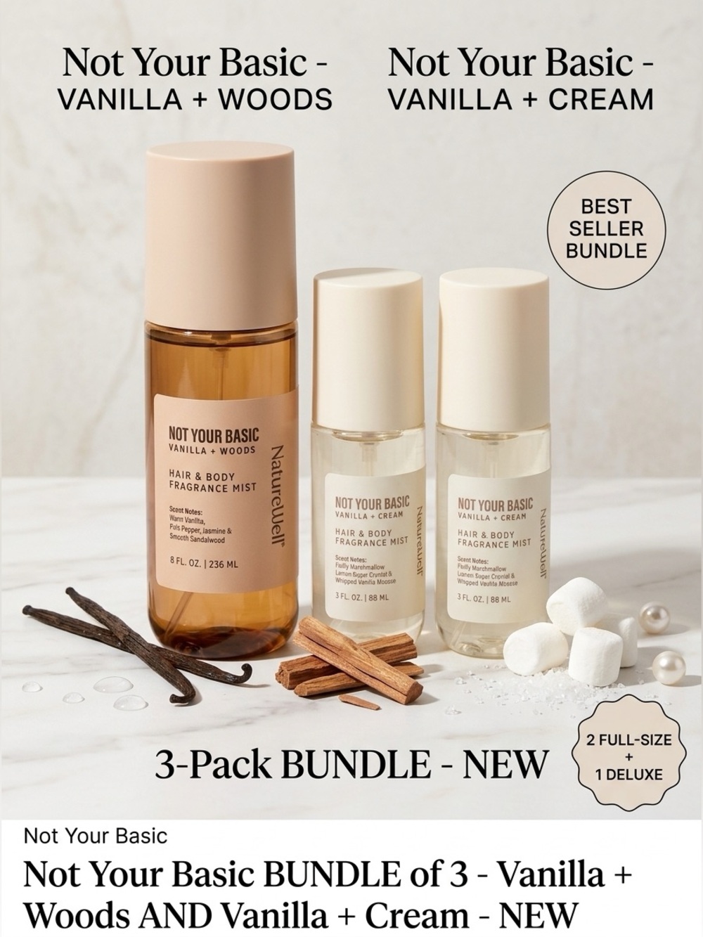 Not Your Basic BUNDLE of 3 - Vanilla + Woods AND Vanilla + Cream - NEW - Picture 1 of 2